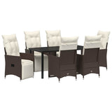 Set da Pranzo per Giardino con cuscino 7 pcs Marrone polyrattan