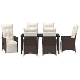 Set da Pranzo per Giardino con cuscino 7 pcs Marrone polyrattan