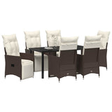 Set da Pranzo per Giardino con cuscino 7 pcs Marrone polyrattan