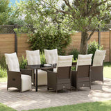 Set da Pranzo per Giardino con cuscino 7 pcs Marrone polyrattan