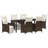 Set da Pranzo per Giardino con cuscino 7 pcs Marrone polyrattan