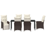 Set da Pranzo per Giardino con cuscino 7 pcs Marrone polyrattan