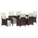 Set da Pranzo per Giardino con cuscino 7 pcs Marrone polyrattan