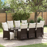 Set da Pranzo per Giardino con cuscino 9 pcs Marrone polyrattan
