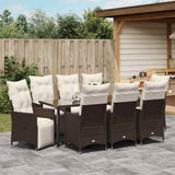 Set da Pranzo per Giardino con cuscino 9 pcs Marrone polyrattan