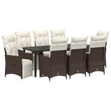 Set da Pranzo per Giardino con cuscino 9 pcs Marrone polyrattan