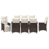 Set da Pranzo per Giardino con cuscino 9 pcs Marrone polyrattan