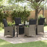 Set da Pranzo per Giardino con cuscino 5 pcs Grigio polyrattan