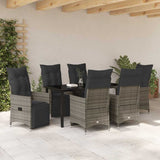 Set da Pranzo per Giardino con cuscino 7 pcs Grigio polyrattan