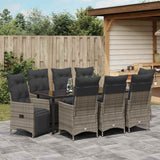 Set da Pranzo per Giardino con cuscino 9 pcs Grigio polyrattan