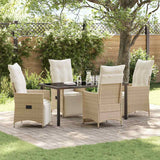 Set da Pranzo per Giardino con cuscino 5 pcs Beige polyrattan