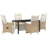 Set da Pranzo per Giardino con cuscino 5 pcs Beige polyrattan