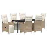 Set da Pranzo per Giardino con cuscino 7 pcs Beige polyrattan