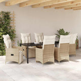 Set da Pranzo per Giardino con cuscino 7 pcs Beige polyrattan