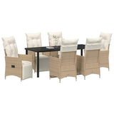 Set da Pranzo per Giardino con cuscino 7 pcs Beige polyrattan