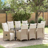 Set da Pranzo per Giardino con cuscino 9 pcs Beige polyrattan