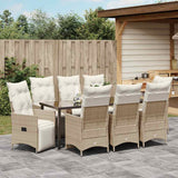 Set da Pranzo per Giardino con cuscino 9 pcs Beige polyrattan