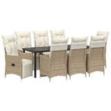Set da Pranzo per Giardino con cuscino 9 pcs Beige polyrattan