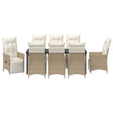 Set da Pranzo per Giardino con cuscino 9 pcs Beige polyrattan