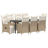 Set da Pranzo per Giardino con cuscino 9 pcs Beige polyrattan