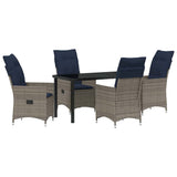 Set di tavolo e sedie con cuscino 5 pcs Grigio Rattan in PE