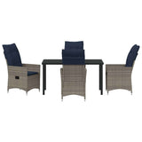 Set di tavolo e sedie con cuscino 5 pcs Grigio Rattan in PE
