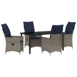 Set di tavolo e sedie con cuscino 5 pcs Grigio Rattan in PE