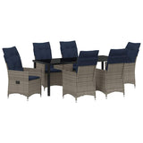 Set di tavolo e sedie con cuscino 7 pcs Grigio Rattan in PE