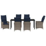 Set di tavolo e sedie con cuscino 7 pcs Grigio Rattan in PE