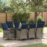 Set di tavolo e sedie con cuscino 9 pcs Grigio Rattan in PE