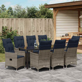 Set di tavolo e sedie con cuscino 9 pcs Grigio Rattan in PE