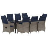 Set di tavolo e sedie con cuscino 9 pcs Grigio Rattan in PE