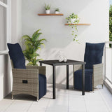 Set di tavolo e sedie con cuscino 3 pcs Grigio Rattan in PE