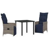 Set di tavolo e sedie con cuscino 3 pcs Grigio Rattan in PE