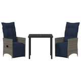 Set di tavolo e sedie con cuscino 3 pcs Grigio Rattan in PE