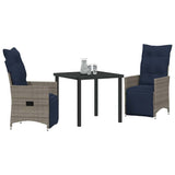 Set di tavolo e sedie con cuscino 3 pcs Grigio Rattan in PE