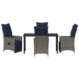 Set di tavolo e sedie con cuscino 5 pcs Grigio Rattan in PE