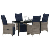 Set di tavolo e sedie con cuscino 5 pcs Grigio Rattan in PE