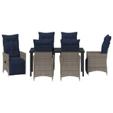 Set di tavolo e sedie con cuscino 7 pcs Grigio Rattan in PE