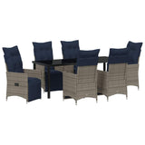 Set di tavolo e sedie con cuscino 7 pcs Grigio Rattan in PE
