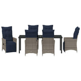 Set di tavolo e sedie con cuscino 7 pcs Grigio Rattan in PE