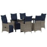 Set di tavolo e sedie con cuscino 7 pcs Grigio Rattan in PE