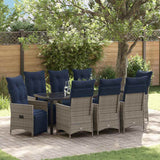 Set di tavolo e sedie con cuscino 9 pcs Grigio Rattan in PE