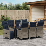 Set di tavolo e sedie con cuscino 9 pcs Grigio Rattan in PE