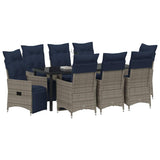 Set di tavolo e sedie con cuscino 9 pcs Grigio Rattan in PE