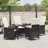 Set da Pranzo per Giardino con cuscino 5 pcs Nero polyrattan