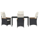 Set da Pranzo per Giardino con cuscino 5 pcs Nero polyrattan