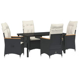 Set da Pranzo per Giardino con cuscino 5 pcs Nero polyrattan