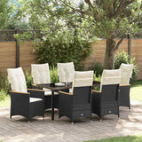 Set da Pranzo per Giardino con cuscino 7 pcs Nero polyrattan