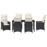 Set da Pranzo per Giardino con cuscino 7 pcs Nero polyrattan